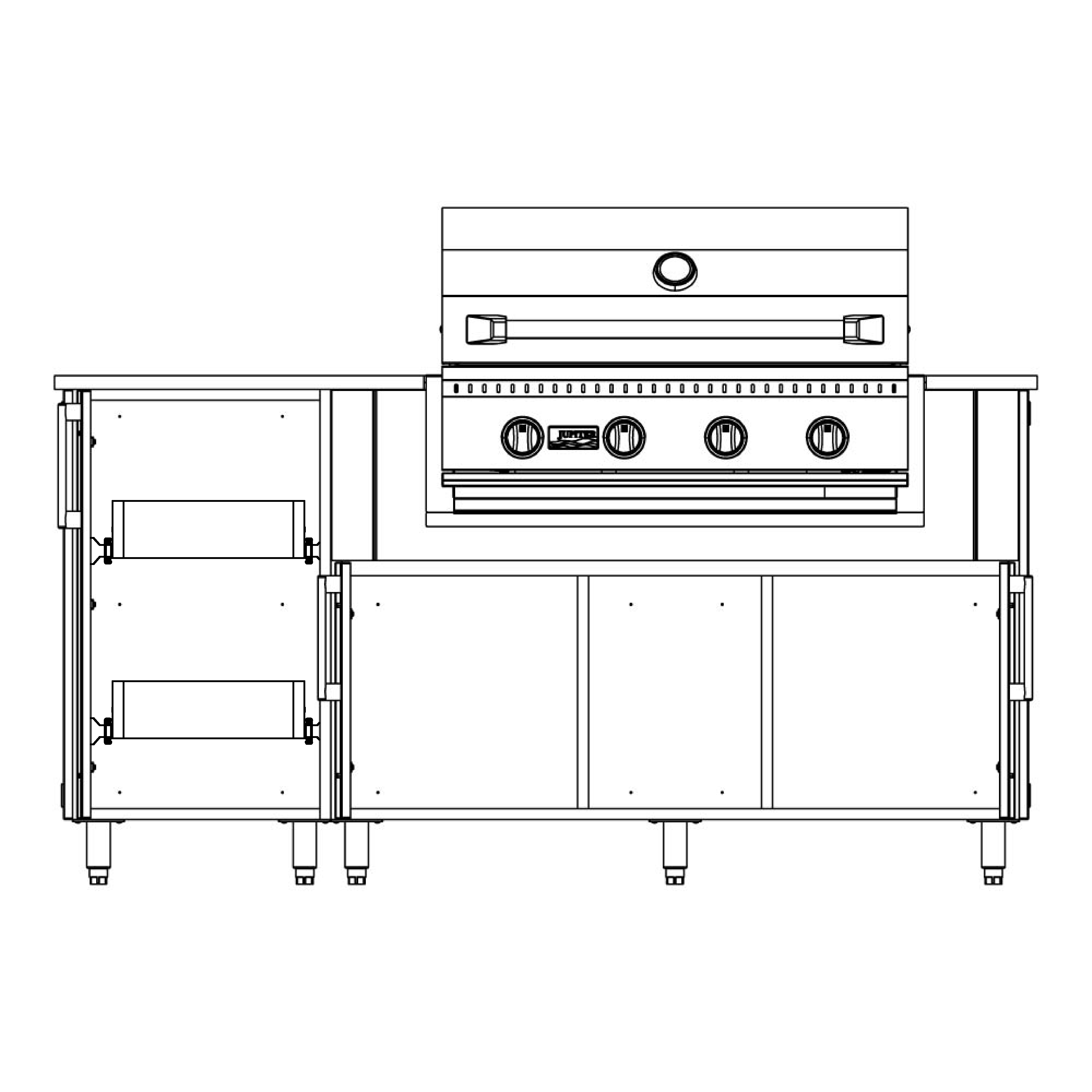 F685R2T - 68.5" Glacier Island, Grill Right with Roll-Out Trays