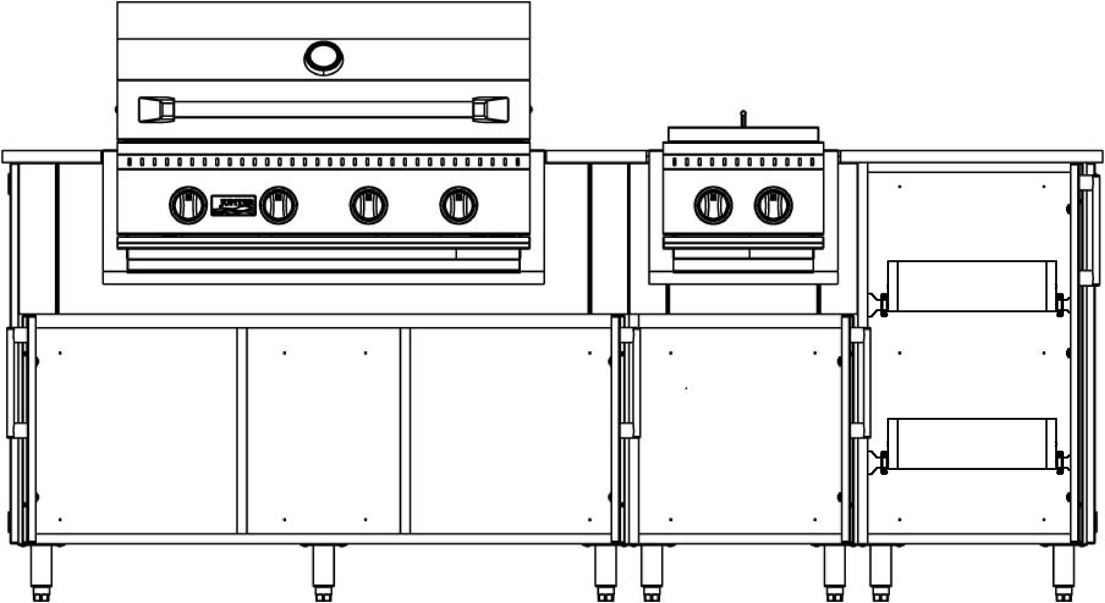 F865LBR2T - 86.5" Glacier Island - Grill Left, Burner Right with Roll-Out Trays