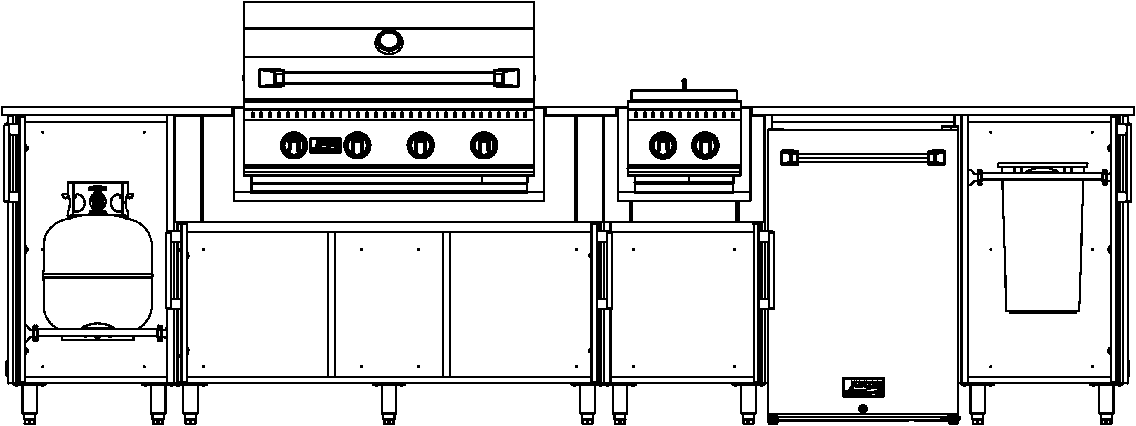 F126LBRFRPP - 126" Glacier Island with Grill, Side Burner, Refrigerator, and Propane Pull-Out